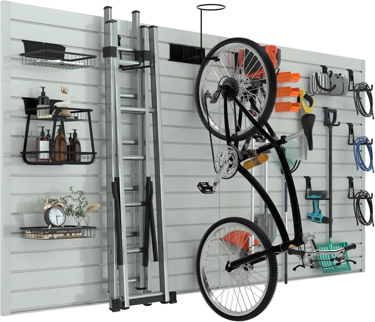 RELIANCER PVC Slat Wall Panels,4ft by 8ft (32 sqft) Garage Wall Organizer Storage System,Interlocking Slatwall Paneling Sheets,Workshop Slatwall Shelves Tools Organization,Wall Mounted Storage Rack