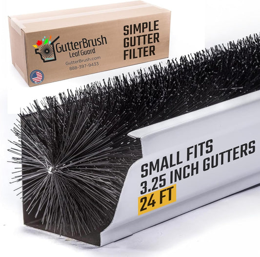 GutterBrush Gutter Guard 3.25-Inch Diameter – 24 Ft - DIY Leaf Filter for Small Gutters, No Tools Needed, Prevents Clogs & Reduces Cleaning