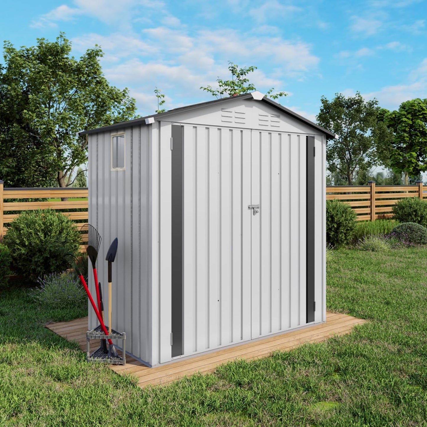 Vigo huseeo 6x3.6FT Storage Shed, Outdoor Galvanized Steel Garden Shed with Lockable Door & Window, Waterproof Metal Tool Storage for Garden, Backyard, Patio, Lawn
