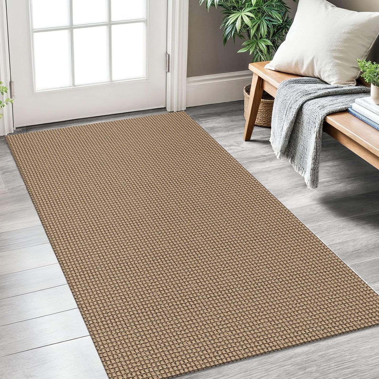 KOZYFLY Boho Rugs for Entryway 3x5 ft Washable Area Rug Non Slip Rubber Backed Entry Rug Woven Indoor Door Mat Cotton Kitchen Rugs Floor Carpet for Entryway, Foyer, Backdoor, Tan\/Orange\/Brown