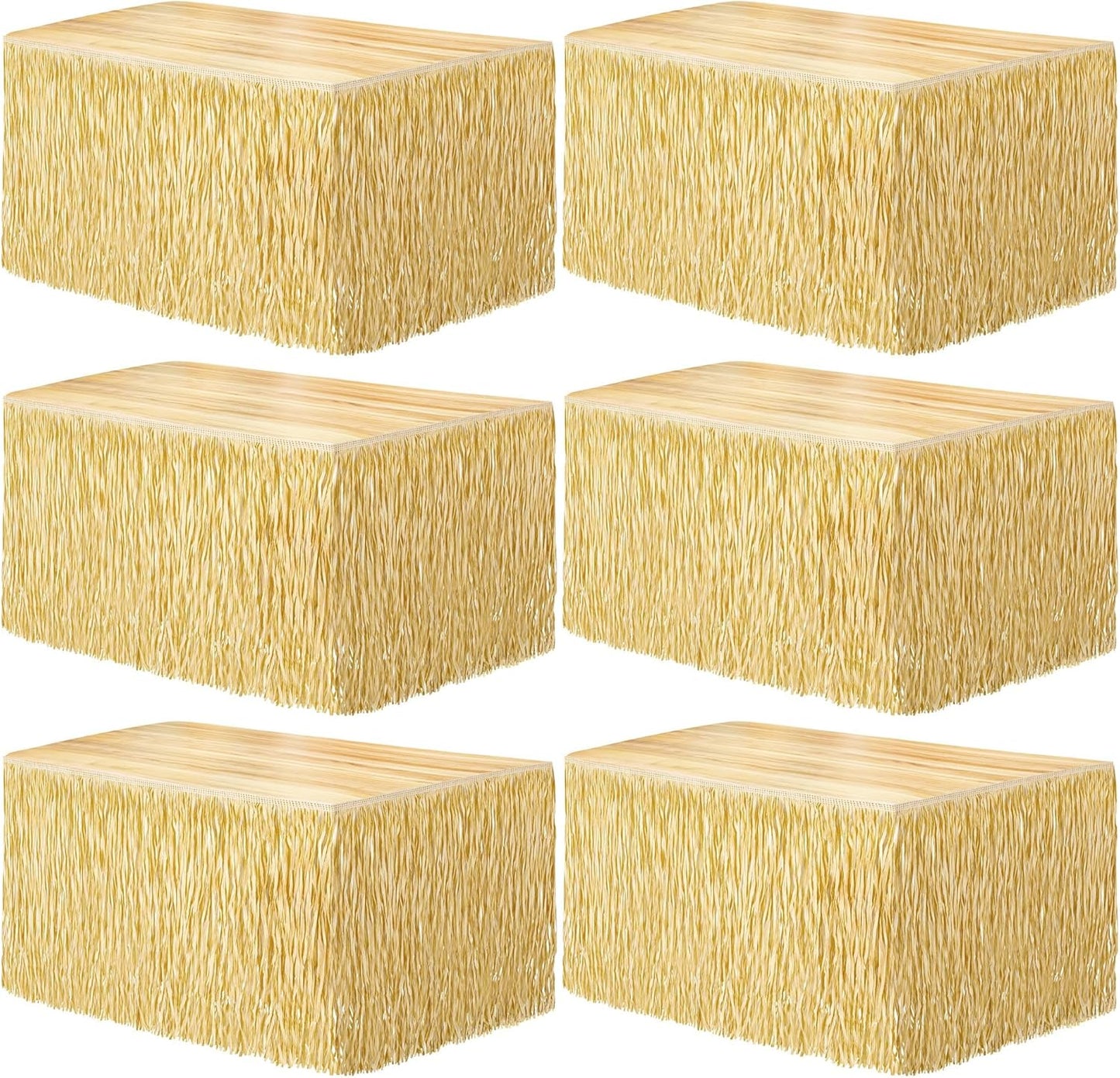 Fovths 6 Packs Luau Grass Table Skirt Fringe Straw Grass Skirt 108 x 30 Inch Hibiscus Hawaiian Table Skirts Rectangle Tropical Luau Party Decorations for Hawaiian Luau Decorations