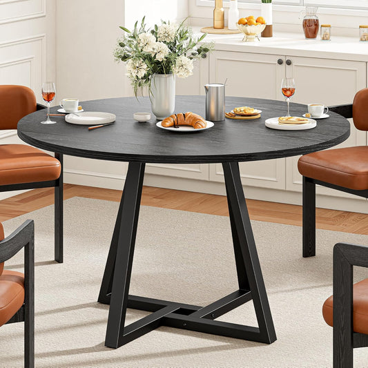 IRONCK 43" Round Dining Table for 4, Wood Kitchen Table with Metal Base, Space Saving Industrial Circle Dinner Table for Kitchen Dining Room, Black