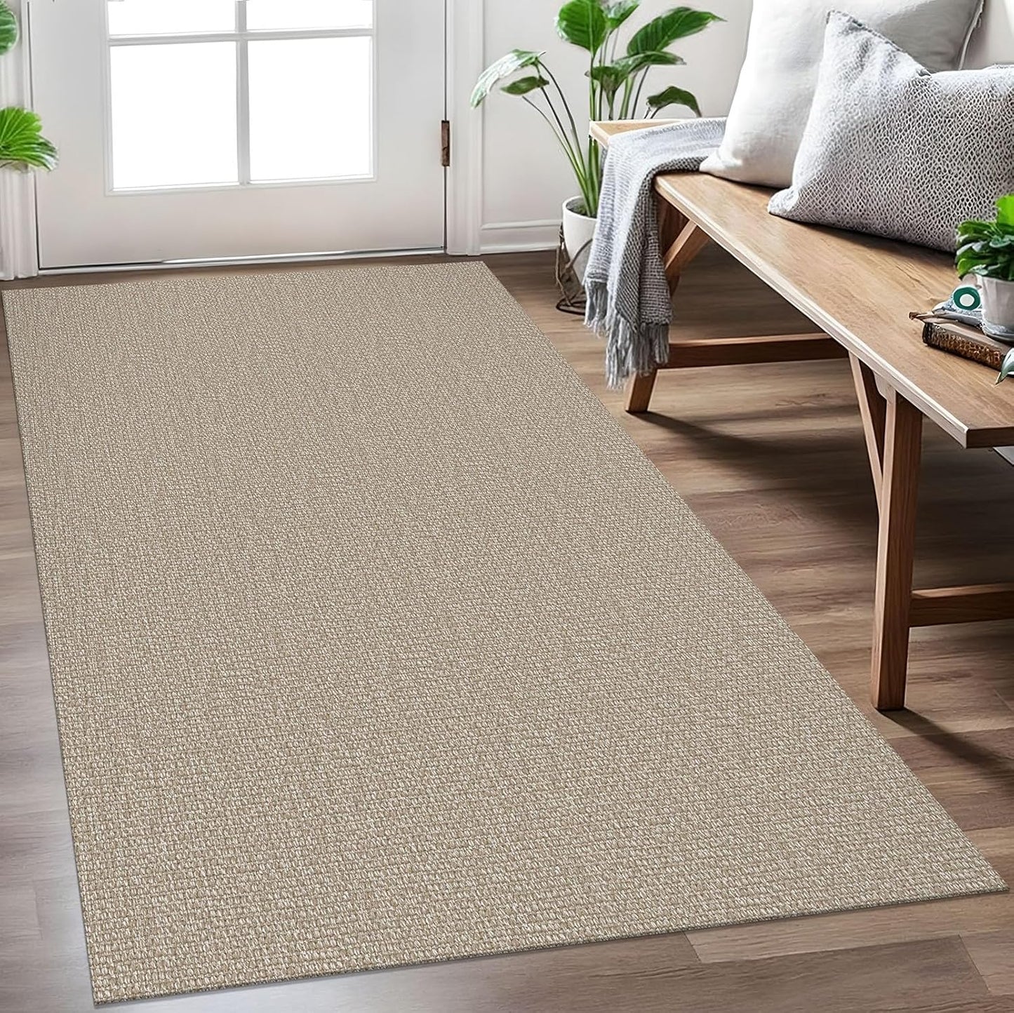 EARTHALL Washable Area Rug 3x5 Ft Non Slip Rugs for Entryway, Braided Rubber Backed Throw Rugs Door Mat Indoor Outdoor Entrance, Cotton Woven Carpet for Kitchen Foyer Front Door, Send\/Beige