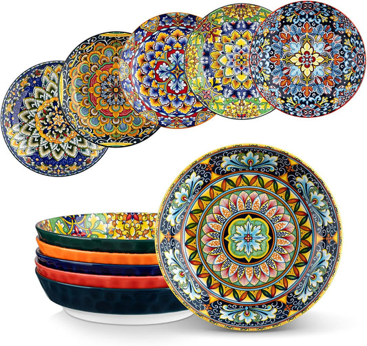 vancasso 32 Oz Pasta Bowls Sets of 6, Ceramic Large Colorful Salad Serving Bowls for Kitchen, Dishwasher & Microwave Safe, Soup Pasta Plates