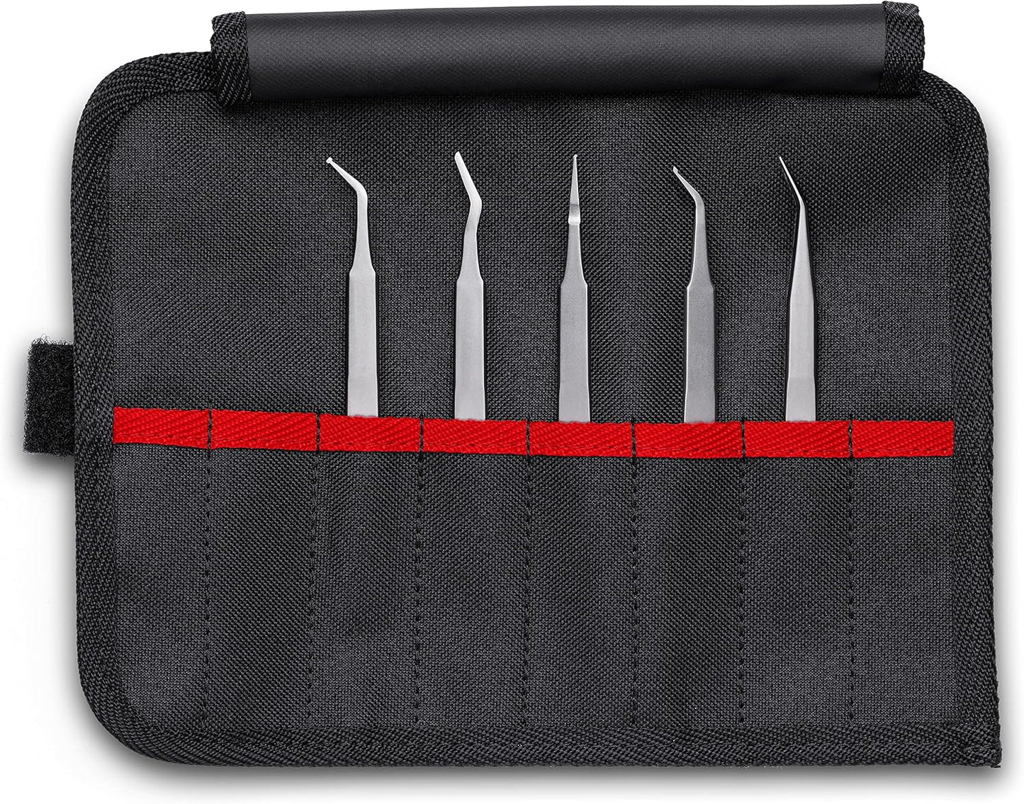 KNIPEX Tools 92 00 03 5 Pc Stainless Steel Tweezers Set in Tool Roll-SMD, Silver