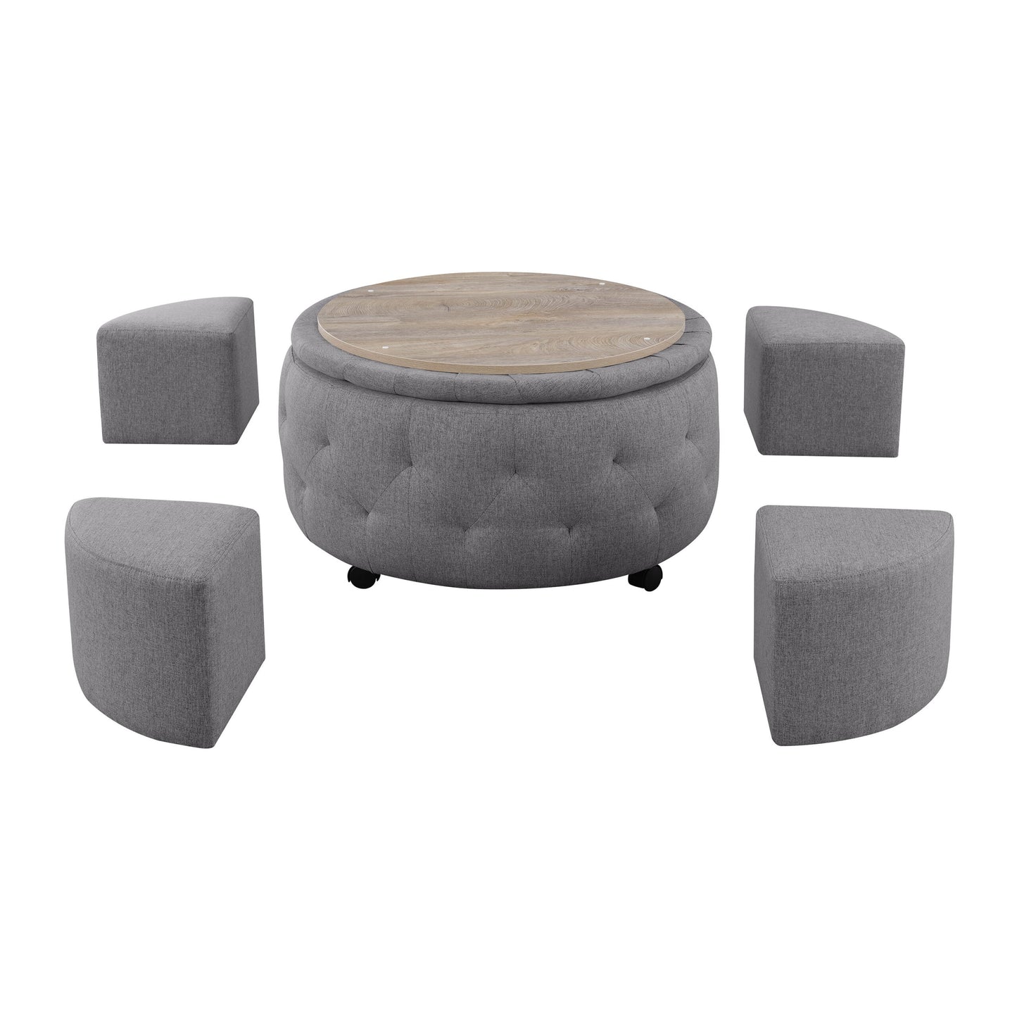 AC Pacific Matt Round Storage Ottoman with Reversible Tray Top, Dark Grey