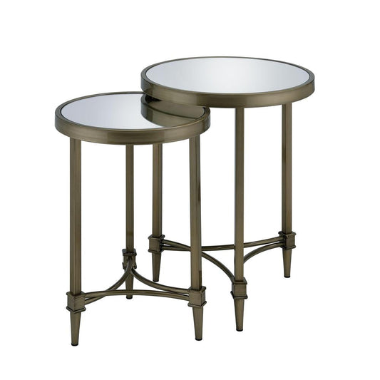 Acme Furniture Aditya Nesting End Table, Mirror & Antique Brass Finish