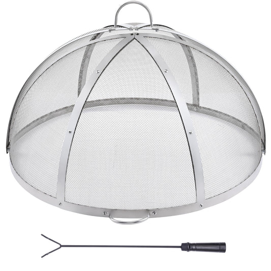BENTISM 40" Fire Pit Round Wood Burning Spark Screen Cover Lid Stainless Steel