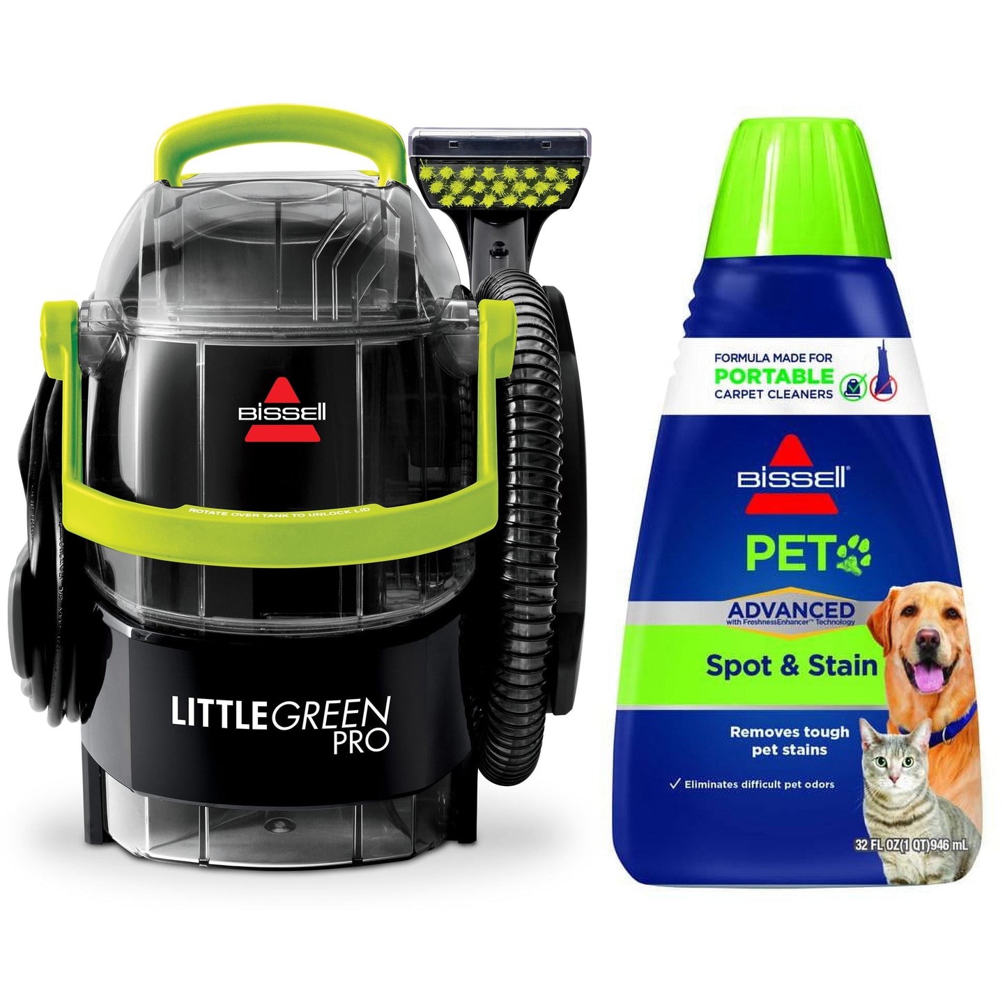 BISSELL Little Green Pro Portable Carpet Cleaner, 2505 & BISSELL Pet Stain Odor Remover, 32 Fluid Ounce 74R7V
