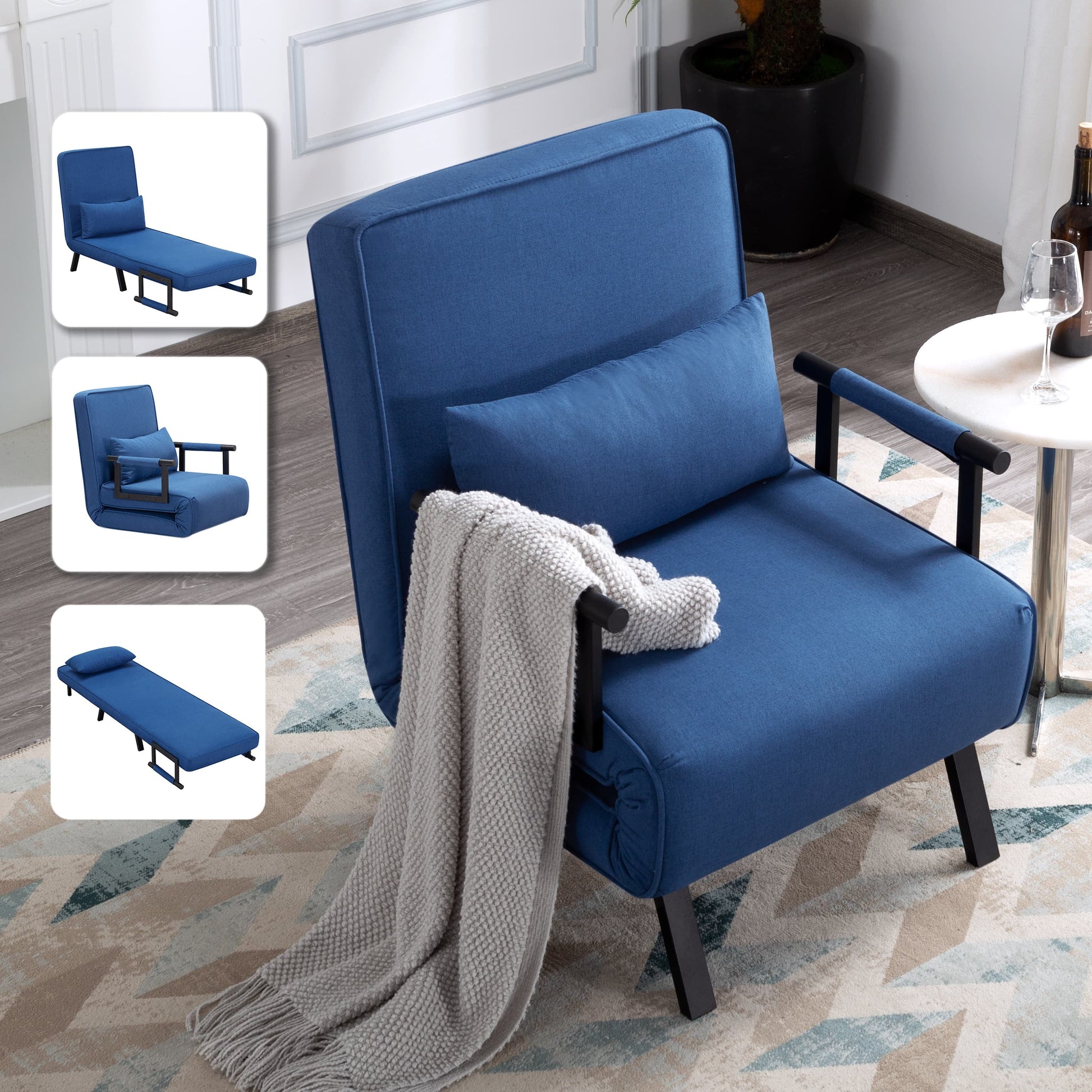 BSHTI 26”Folding Arm Chair Lounge, 4-in-1 Convertible Sofa Bed, Single Sofa Bed,for Small Spaces,Living Room,Guest Room,Office(Blue)