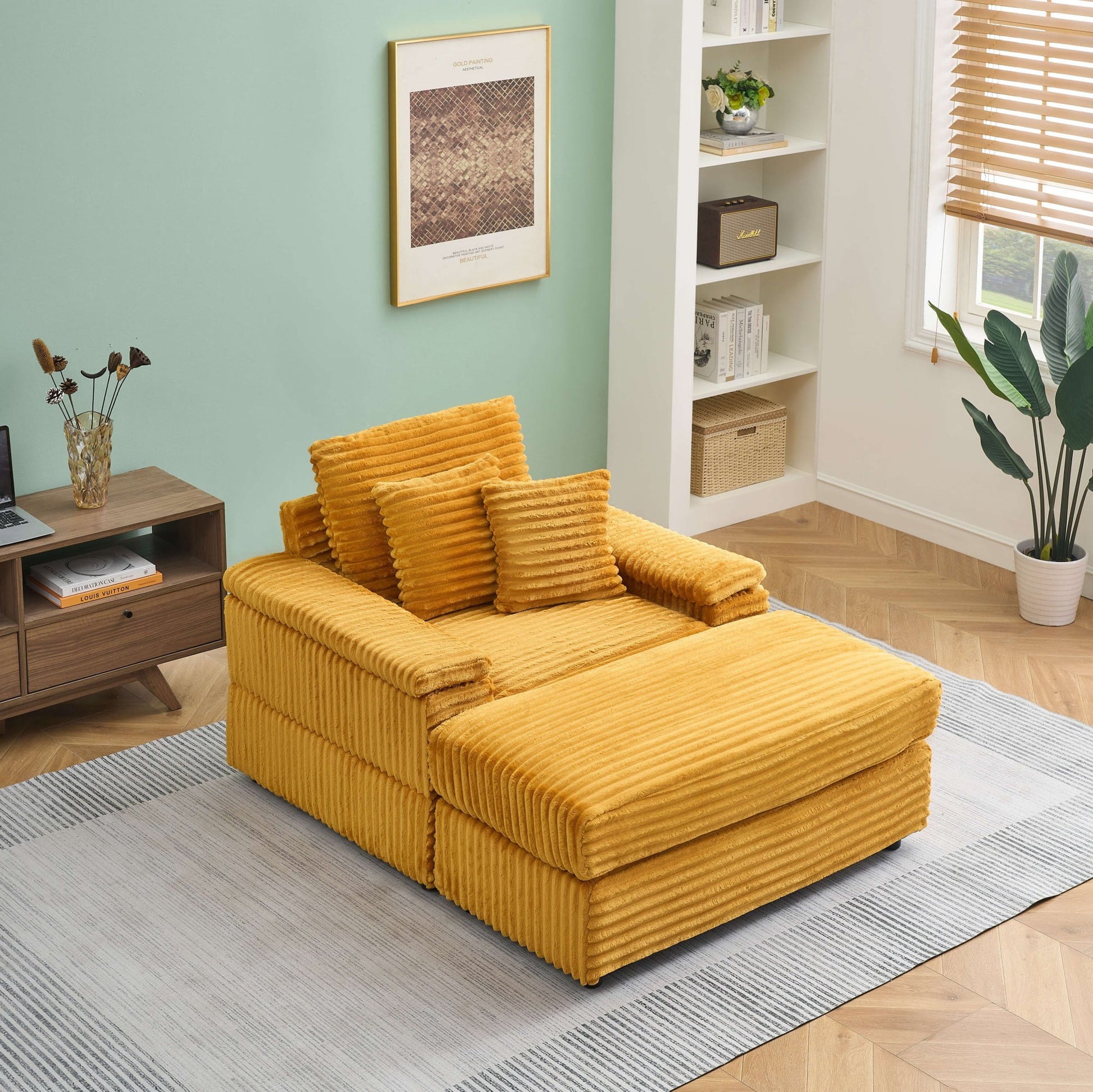 Chaise Lounge Chair Indoor,Upholstered Sofa Bed with Throw Pillows,Sleeper Chair for Living Room,Bedroom,Orange