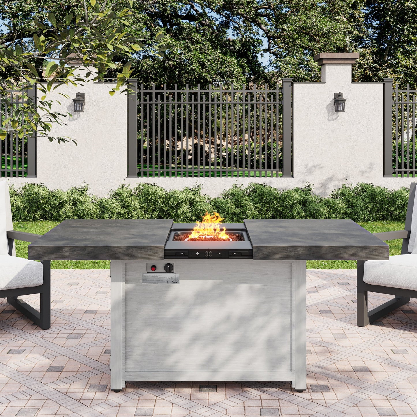 Christopher Knight Home 30" Rectangular Propane Fire Pit Table with 45"-60" Extendable Top, 50,000 BTU Aluminium Patio Heater with Lid, Dark Grey