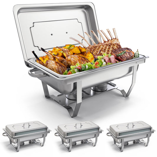 Dextrus 4Pack 9L/9.5Q Chafing Dish Sets Chafer Dish Stainless Steel Pans Full Size Rectangular Party Chafing Set