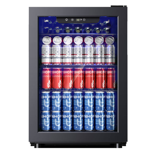 EUHOMY 100 Can Beverage Refrigerator and Mine Cooler with Glass Door with Adjustable Shelves