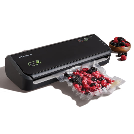 FoodSaver Vacuum Sealer Machine, One-Touch Automatic Food Sealer With Compact Design, Accessory Port for Jars/Canisters, Includes (1) 11 in Roll, (3) Quart Bags & (2) Gallon Bags, For Kitchen Storage & Freezer Meals