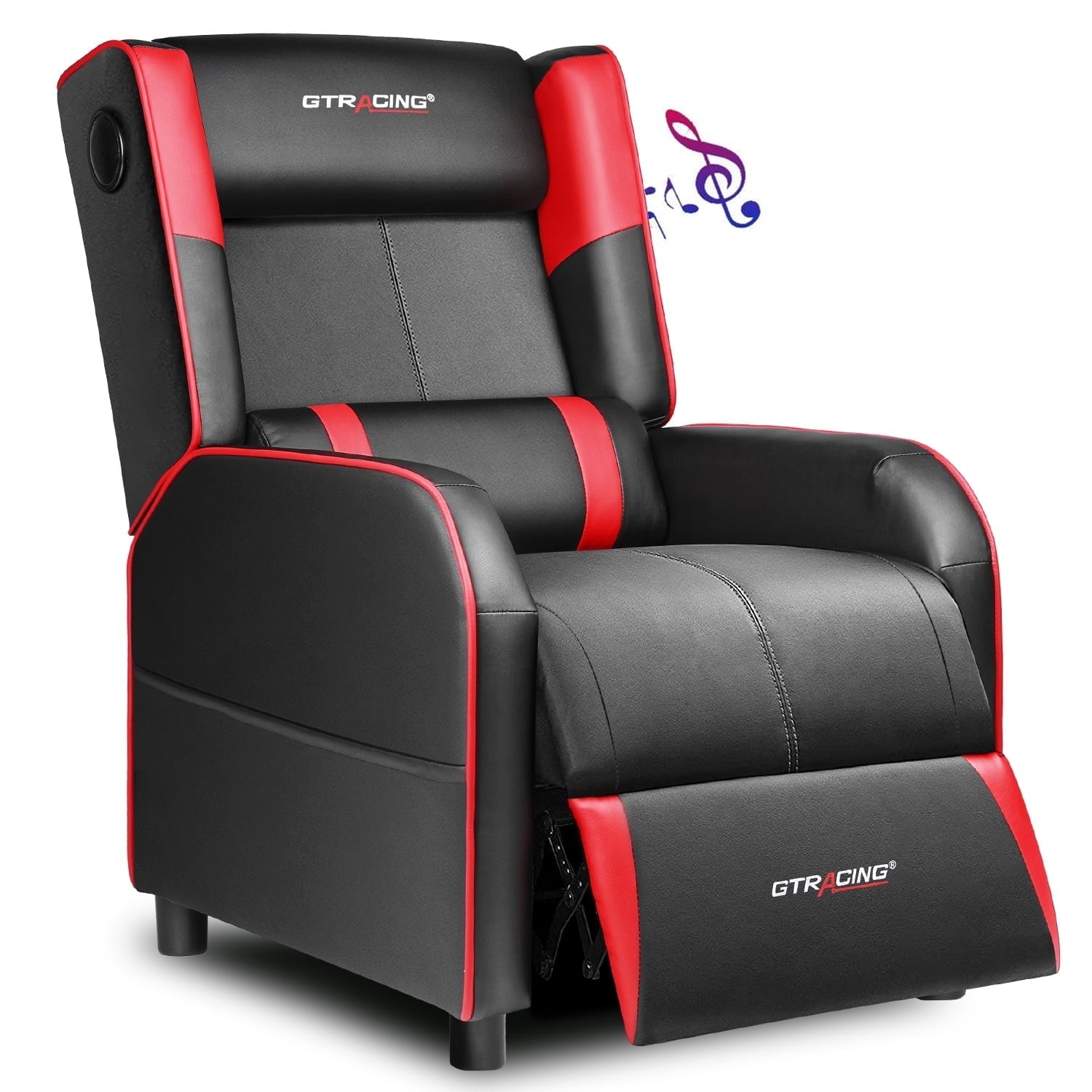 GTRACING Gaming Recliner Chair Bluetooth Speakers Footrest Racing Style Single Living Room Sofa PU Leather Home Theater Seating Massage Lumbar Support, Red