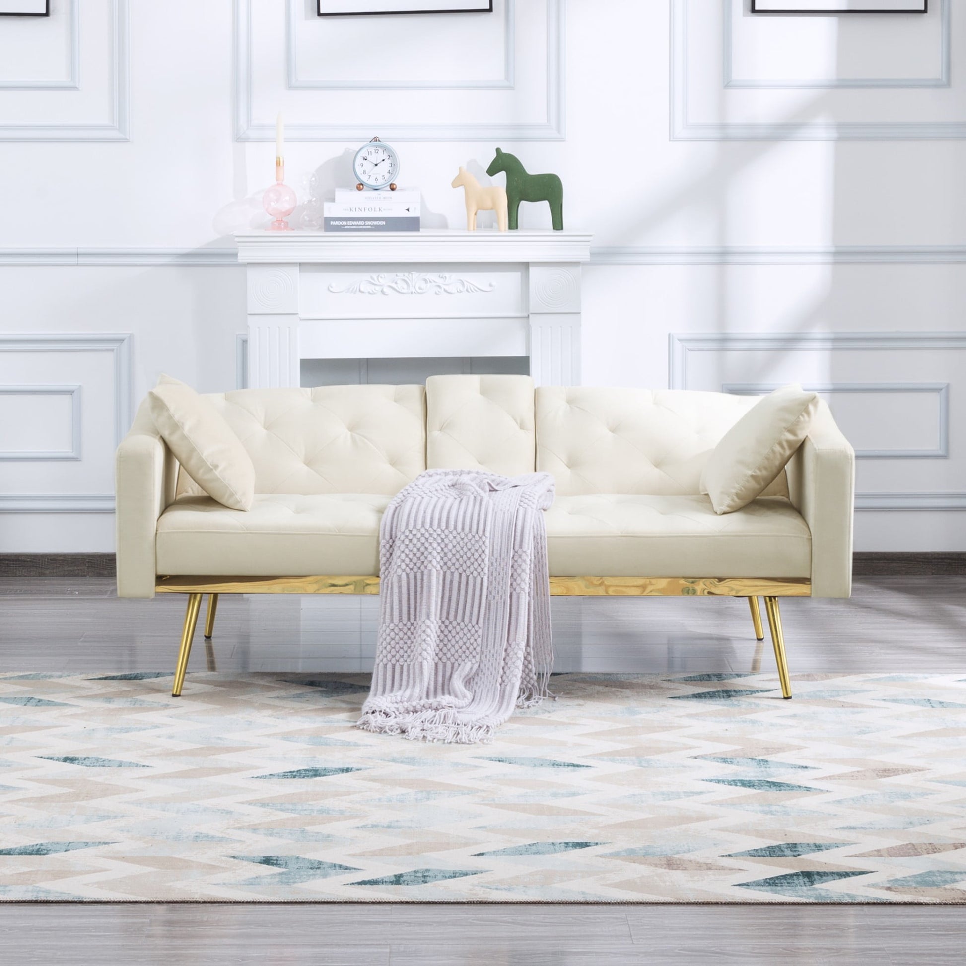 Gewnee 67.7-inch Convertible Sofa Bed with 3 Adjustable Backrests, 2 Cushions & Built-in Cup Holders - Ideal for Living, Guest Rooms & Small Spaces