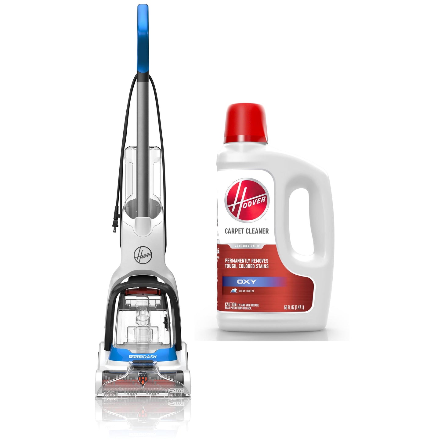 Hoover PowerDash Pet Compact Carpet Cleaner, FH50710CN & Hoover Oxy Carpet Cleaner Solution, 50 oz., AH31960