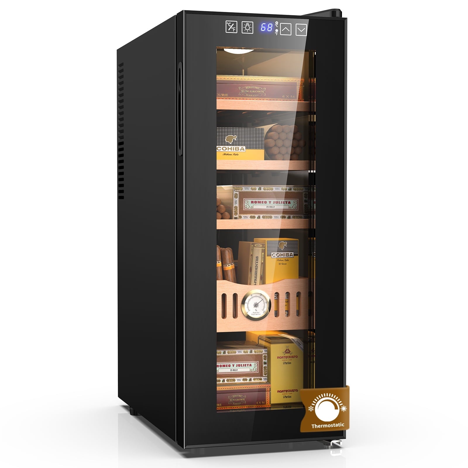 Joreek 35L Electric Cigar Humidor Cooling and Heating Control System with Spanish Cedar Wood Shelves Adjustable Electronic Cabinet, 250 Counts Large Capacity, Digital LCD Display