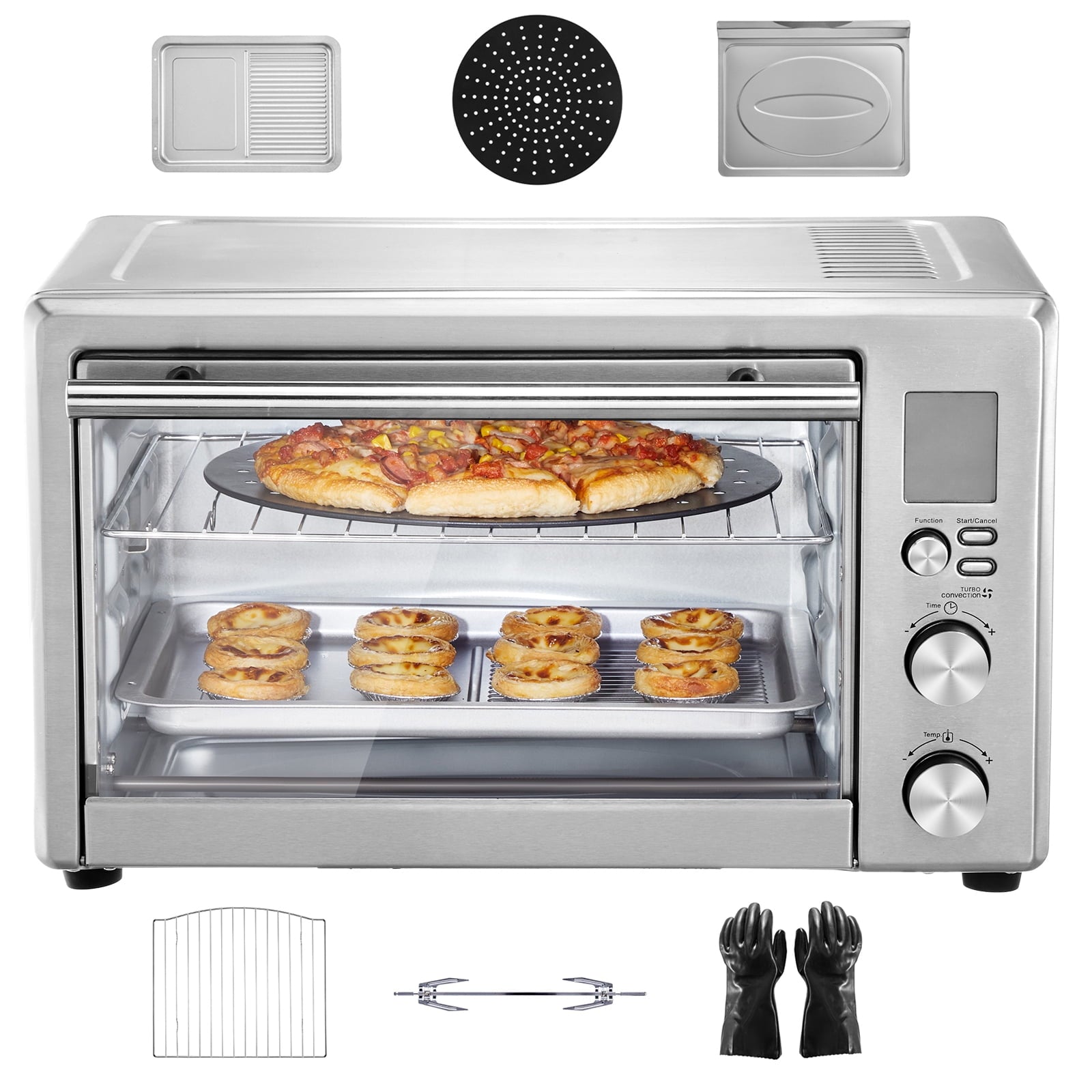 KFFKFF 10-Function Convection Oven, 28L/29.6Qt Versatile Standard Oven for Countertop, 1800W 4-Level Toaster with Transparent Front Door, Includes Trays Wire Racks Gloves