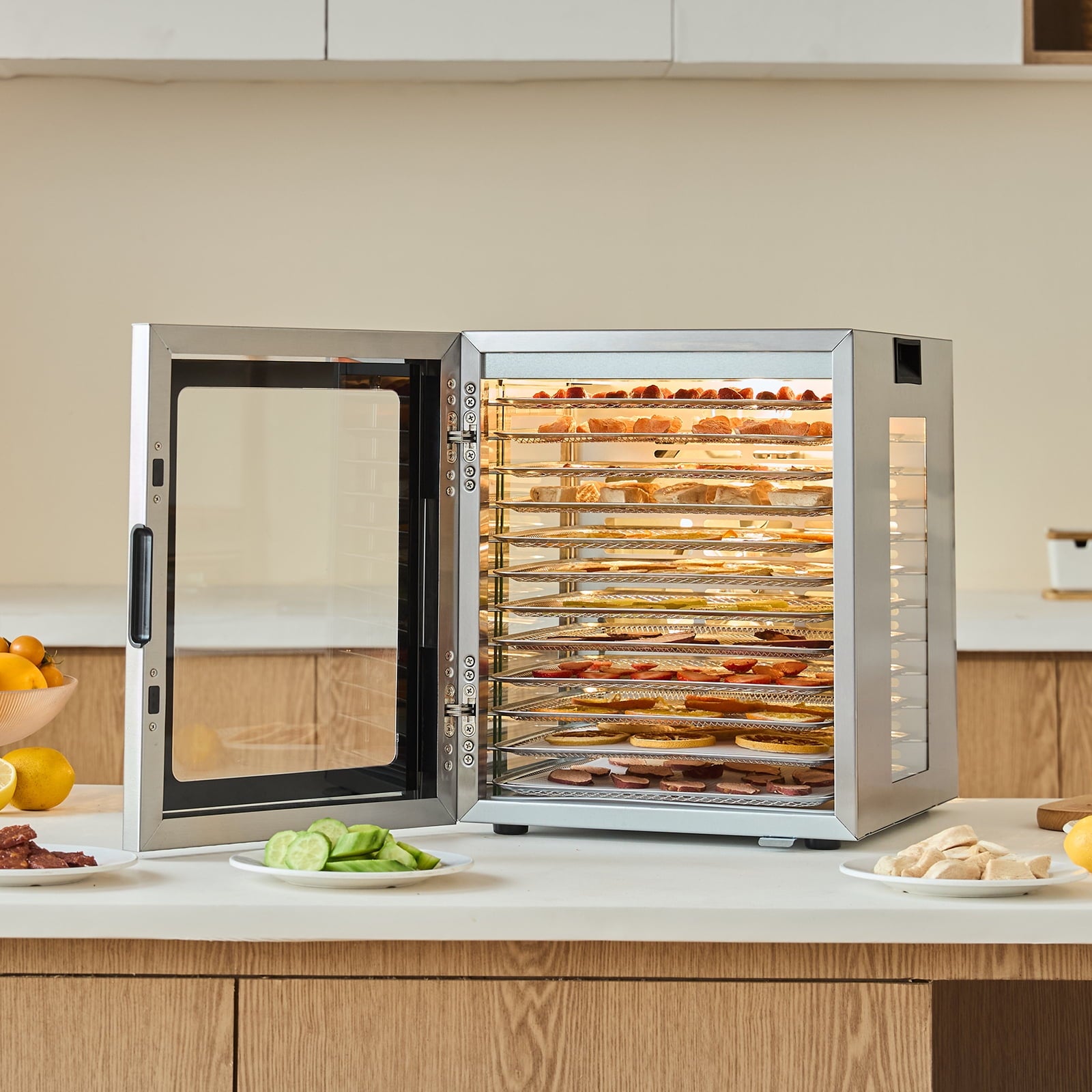 KFFKFF 800W Food Dehydrator Machine with 12 Stainless Steel Trays 95-160.5℉ Temperature Control for Home, Fruit, Herbs, and Dog Treats