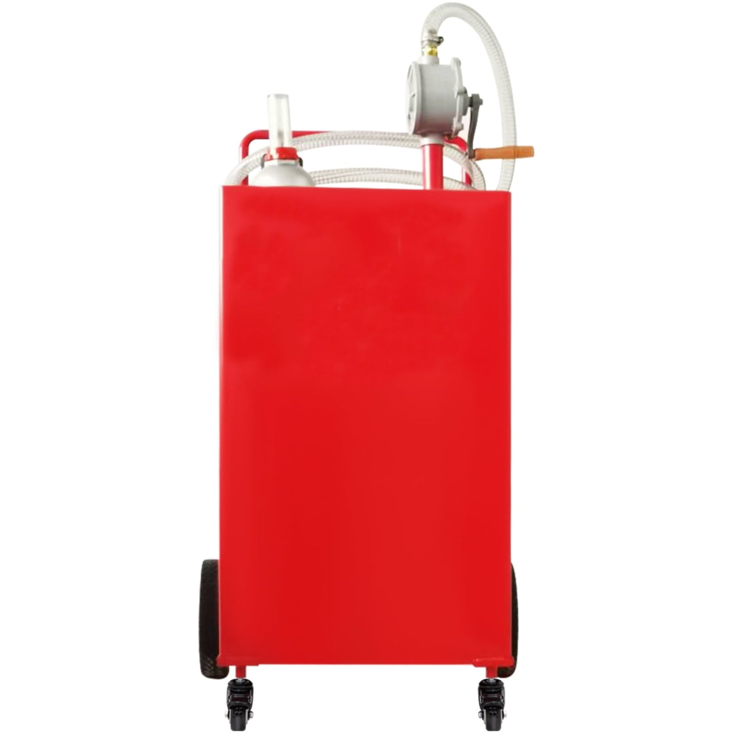KFFKFF Fuel Storage, 35-Gallon Capacity, Mobile Gas Tank on Four Casters, Equipped with Manual Transfer Pump, Fuel Holder for Vehicles, Grass Cutters, Quad Bikes, Watercraft, and More, in Vibrant Red