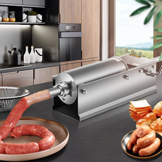 KFFKFF Sausage Stuffer Filler Machine 5L Horizontal Meat Press Maker Stainless Steel