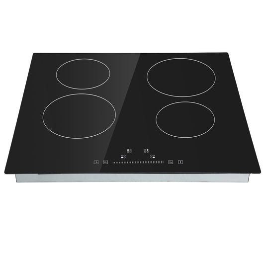 KFFKFF Sleek Electric Stove Top, 24" 4 Burners 240V 6000W Electric Cooktop Ceramic Top with Touch Control, Timer & Child Lock, 9 Heat Levels for Diverse Cooking Requirements(NO Plug)