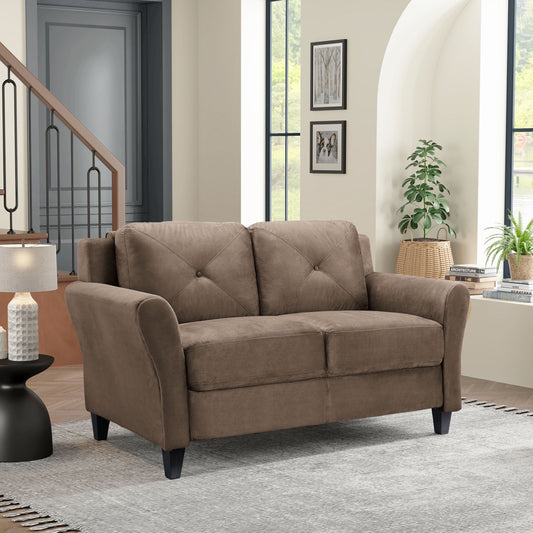 Lifestyle Solutions Taryn Loveseat with Rolled Arms, Brown Fabric