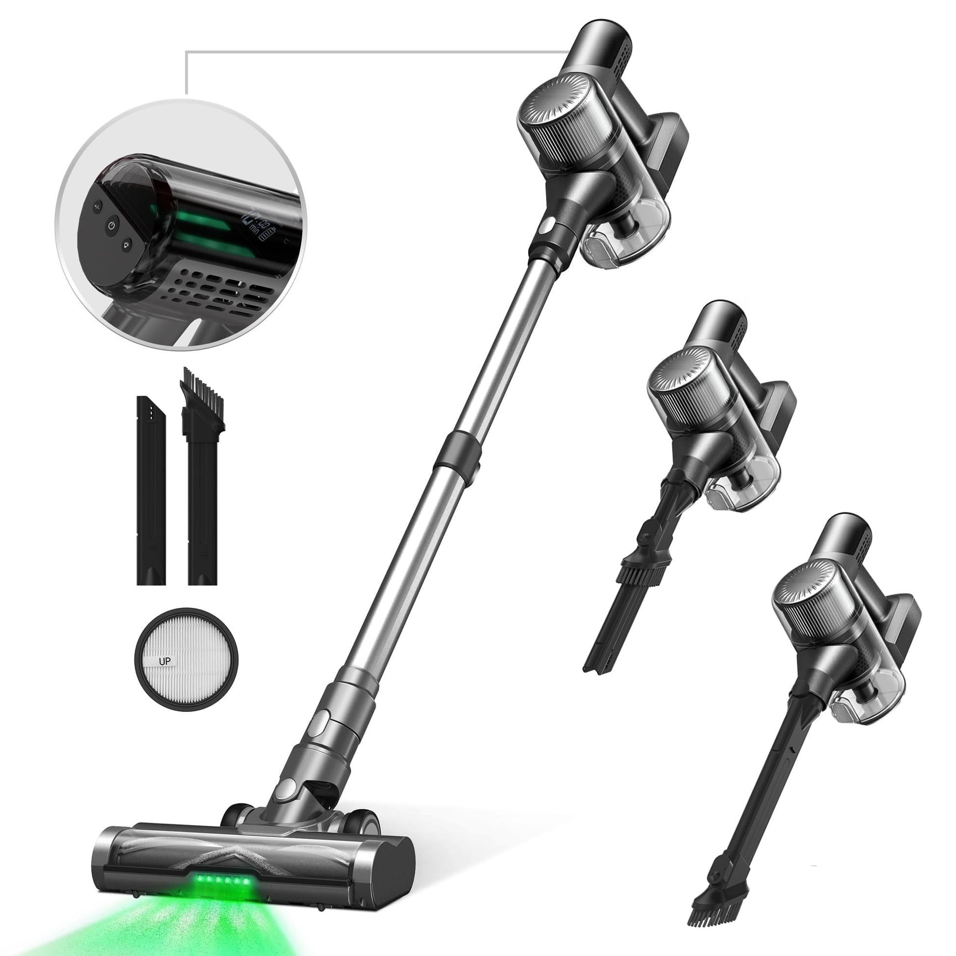 MOOSOO Lightweight Cordless Stick Vacuum Cleaner with 40Mins Runtime, Curved Display, for Home Pet Hair Hard Floor Carpet