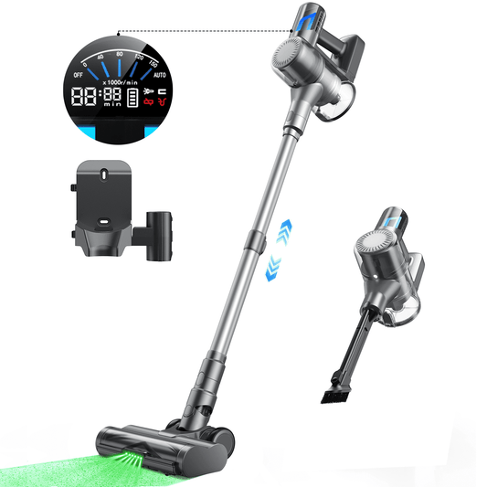 MOOSOO Stick Vacuum Cleaner 30Kpa Strong Suction with LED Curved Display, Portable Lightweight Vac for Hard Floor, Carpet, Pet Hair