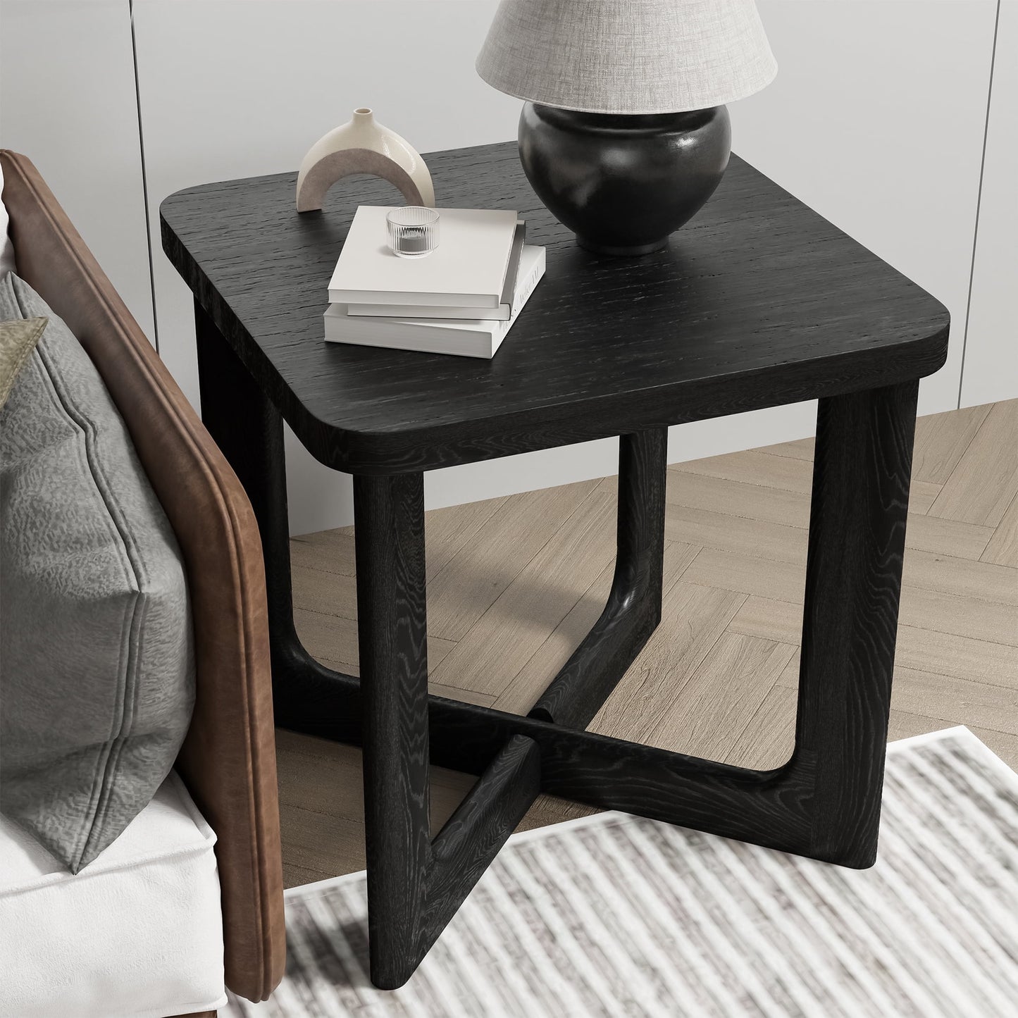24" Soild Wood End Tables Square Modern Side Table Black