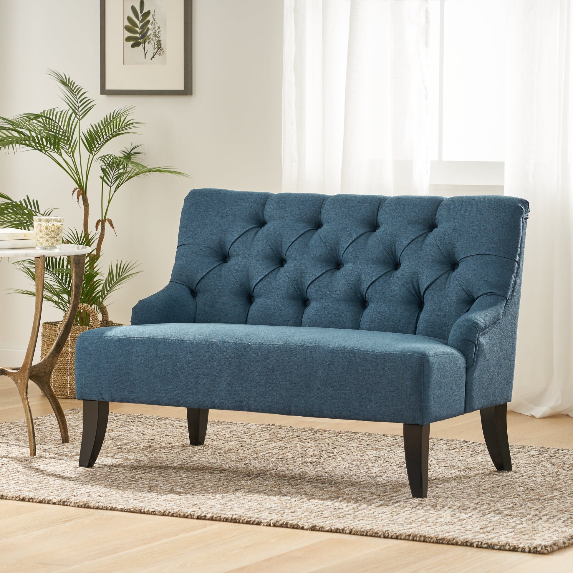 Noble House Nicki Modern Contemporary Fabric Loveseat, Dark Blue