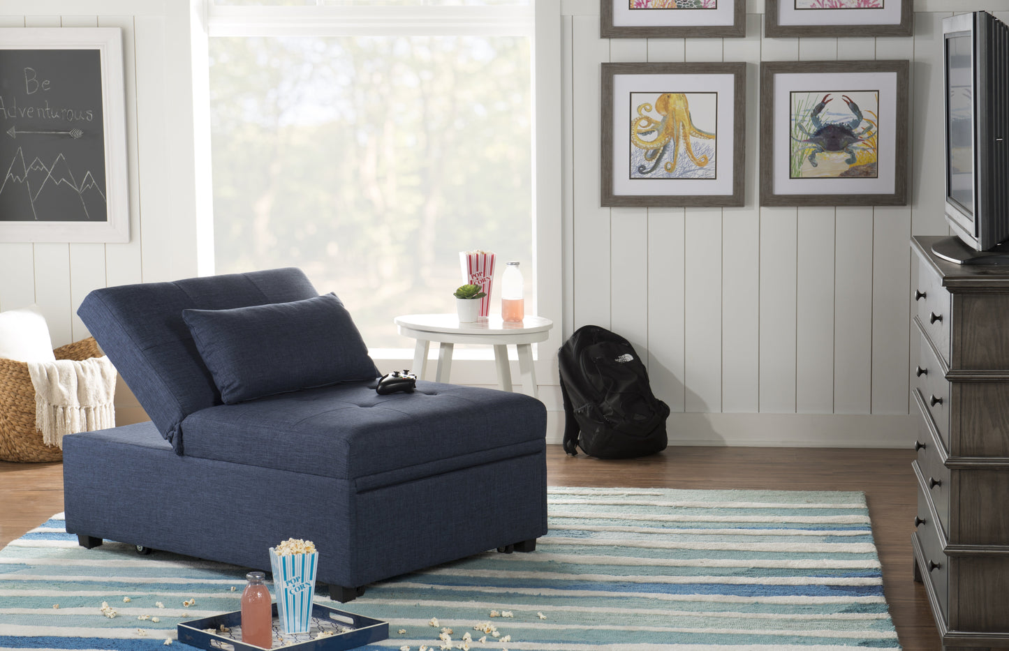 Linon Boone Indoor Upholstered Button Tufted Convertible Chair to Sofa Bed with Pillow, Gray