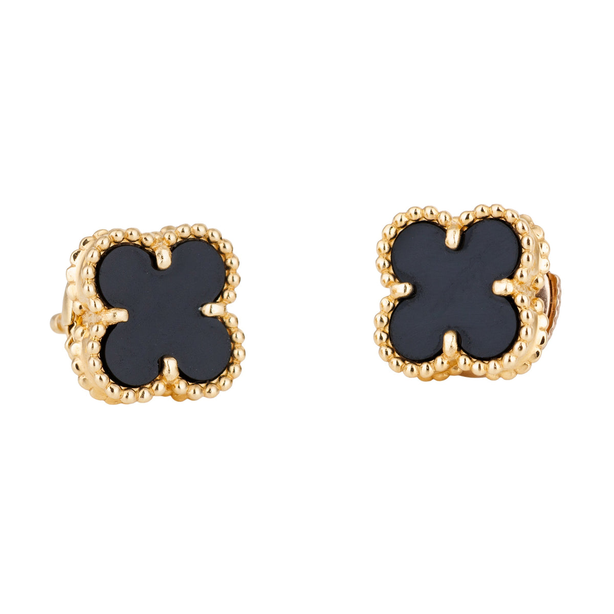 Van Cleef & Arpels Sweet Alhambra Earrings | Onyx & 18k Yellow Gold | Papers | 2023