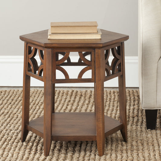 SAFAVIEH Connor Geometric Hexagon End Table w/ Shelf, Brown
