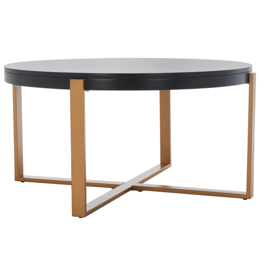 SAFAVIEH Navya Round Coffee Table, Black Top/Gold Legs
