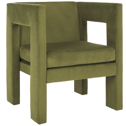 SAFAVIEH Vidar Modern Style Accent Chair, Olive Velvet