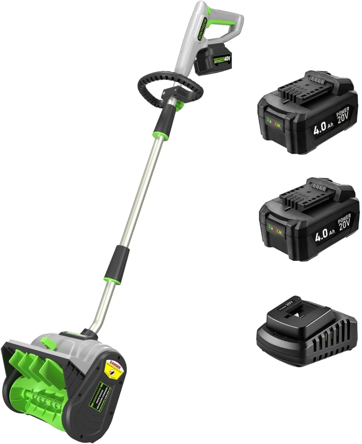 SONTHIOW 13.5" Electric Snow Shovel, 40V Brushless Snow Shovel, Includes 2 Pack 4.0 Ah Battery and Quick Charger, Cordless Snow Blower with Directional Plate & Adjustable Front Handle