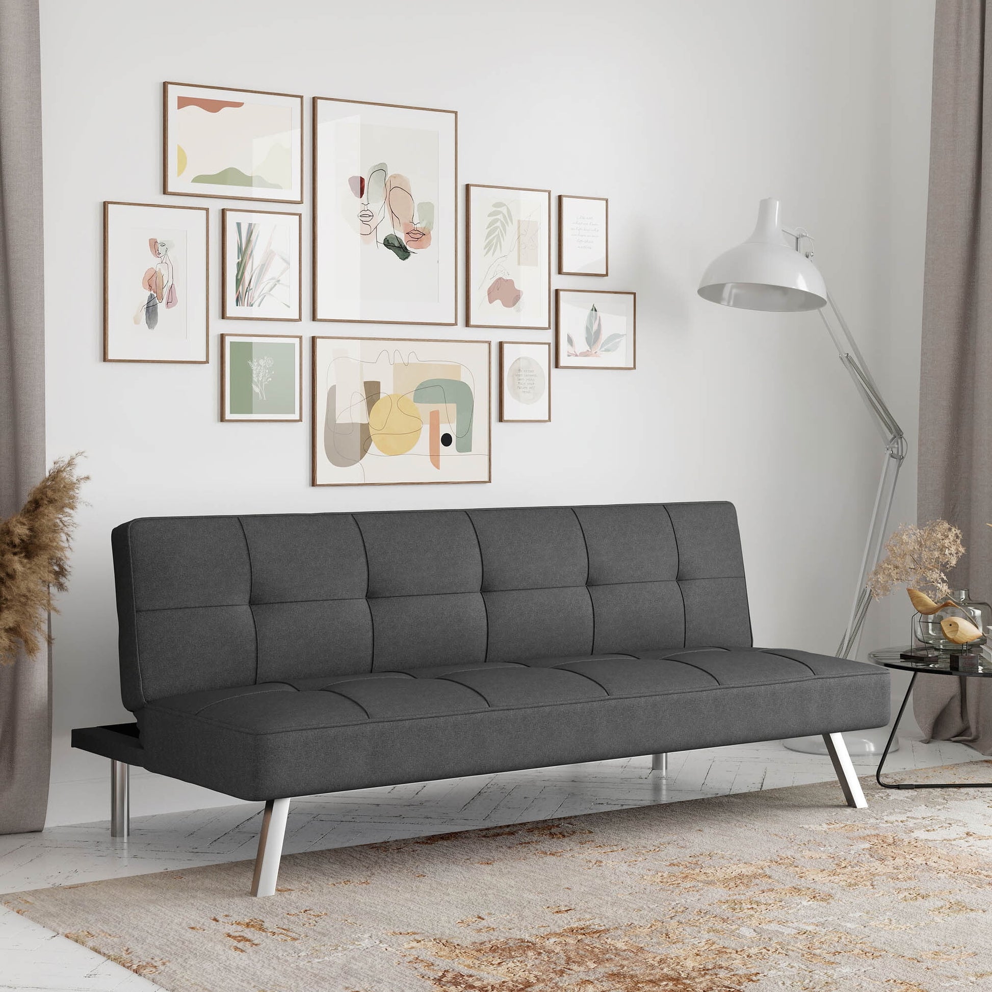 Serta Chelsea Modern Futon, Charcoal Gray Fabric