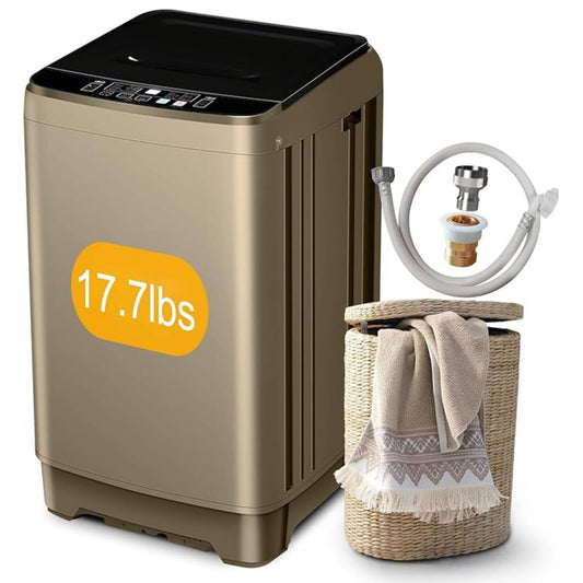 Top Load Washing Machine 17.7 lbs Full Automatic Clothes Washer with 10 Programs & 8 Water Levels for Apartment,Bathroom, Gold