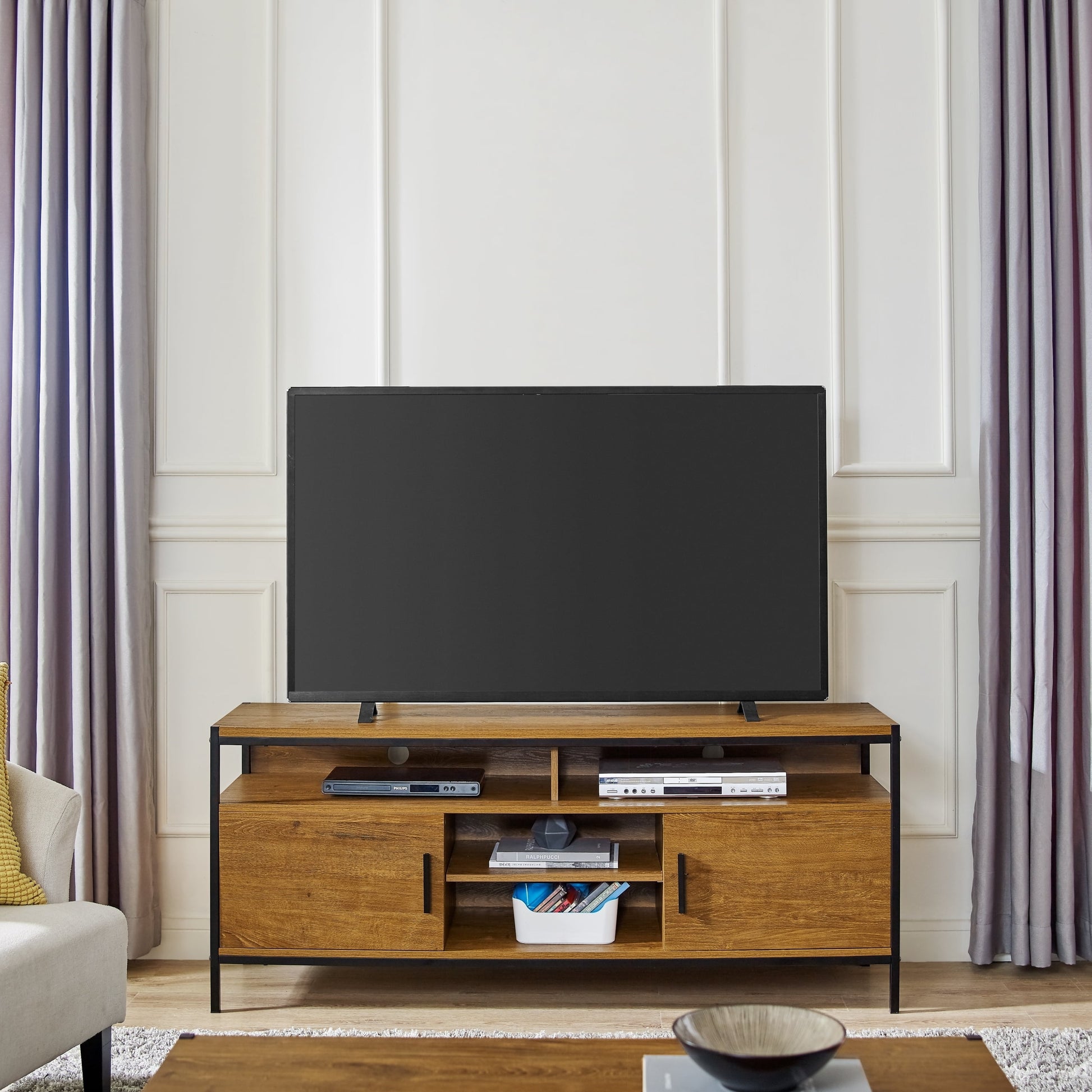 Wide Entertainment Center TV Media Stand by CAFFOZ Furniture Designs