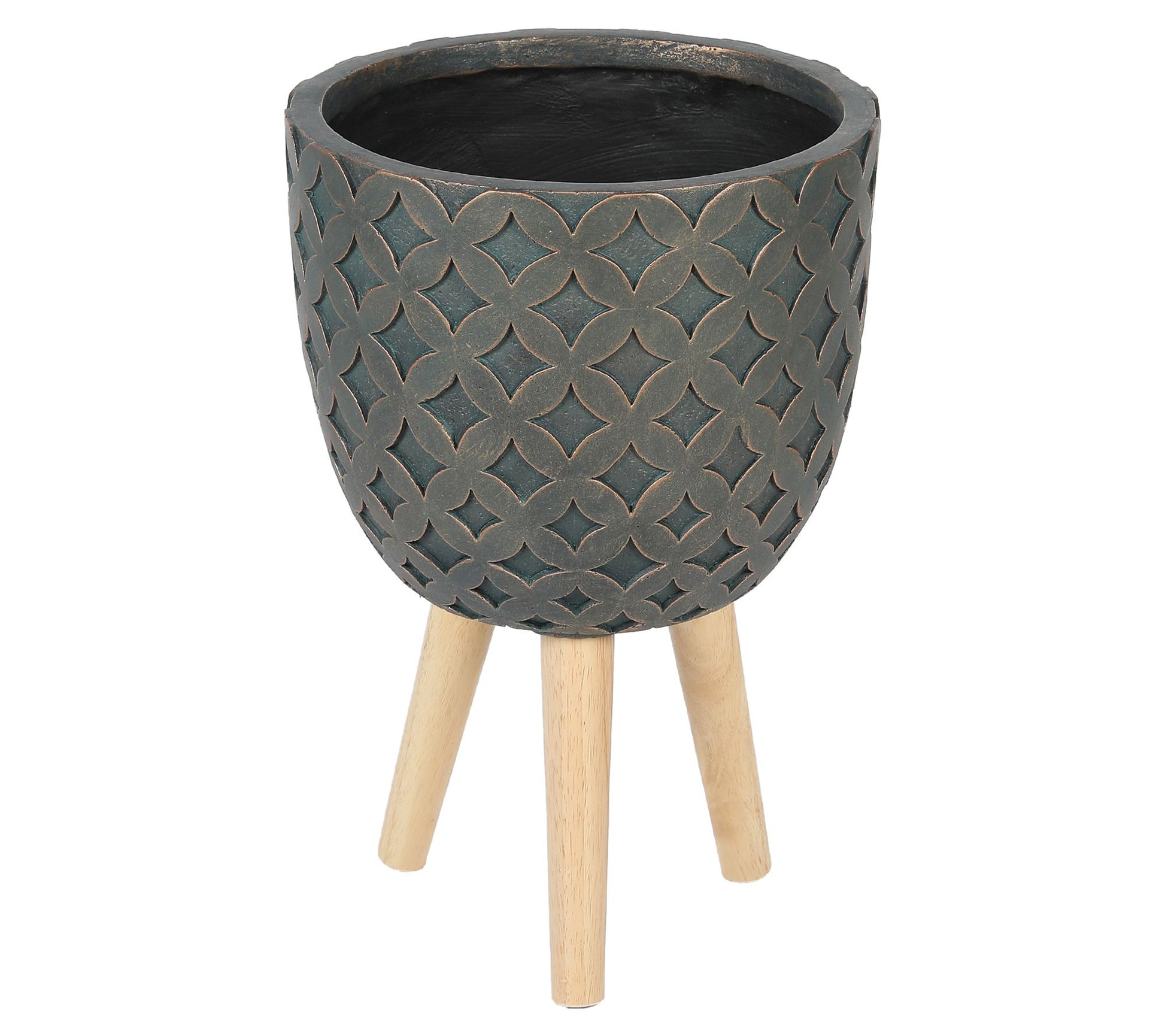 LuxenHome Butterfly 14.7" Round Planter with Wood Legs
