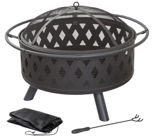 Pure Garden 32" Round Cross Weave Fire Pit withCover