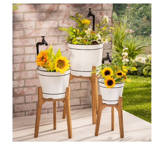 S/3 Assorted Metal Faucet Planters with Stands by Gerson Co