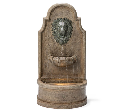 Glitzhome 31'H 3-Tier Oversized Faux Granite Lion Head Fountai