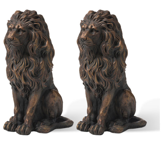Glitzhome 20" Standing Guardian Lion Garden Statues S/2