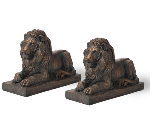 Glitzhome 21" Lying Guardian Lion Garden Statues S/2
