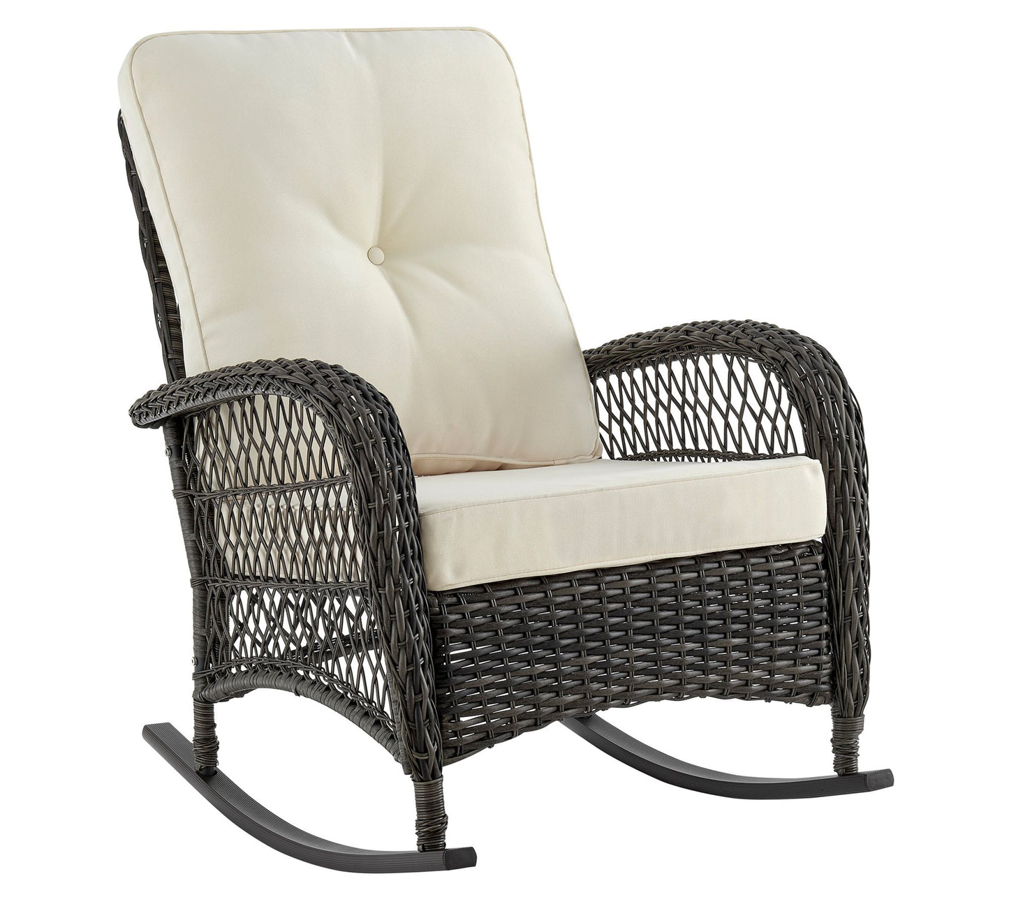 Furttuo Steel Rattan Outdoor Rocking Chair with Cushions