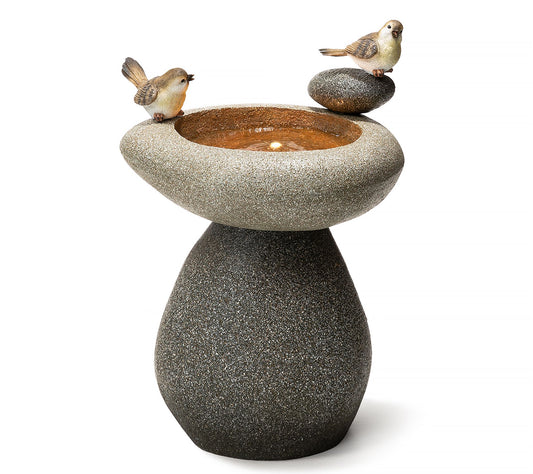 Glitzhome 20'' Zen-Style Faux Stone Texture Birdbath Fountain